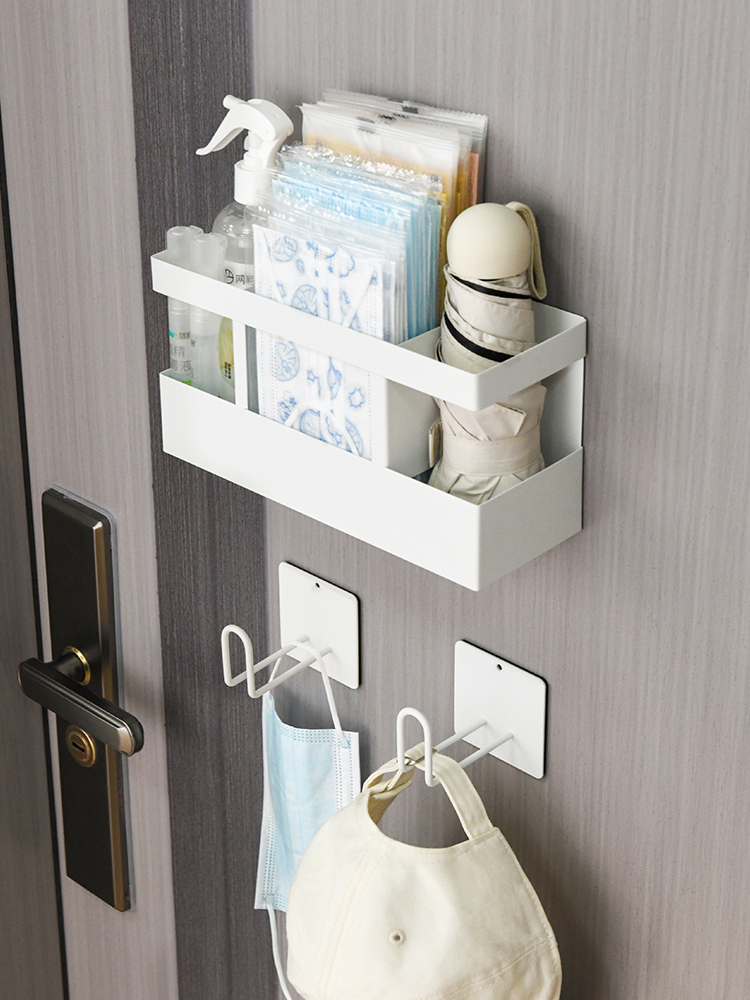 入户门磁吸口罩收纳盒壁挂式家用玄关雨伞架防盗门后上磁铁置物架