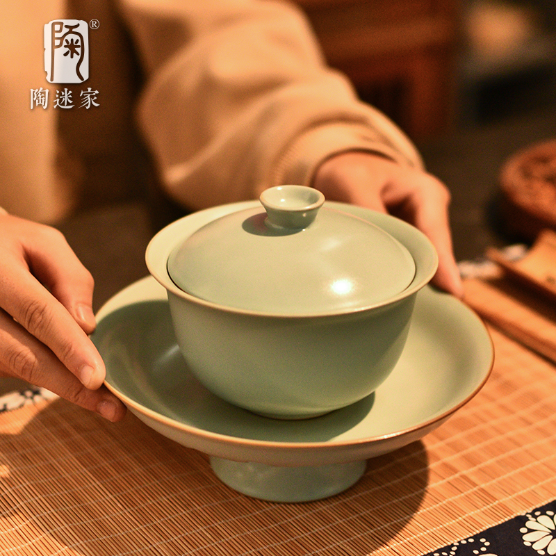 陶迷超大号盖碗复古三才碗家用陶瓷碗功夫大茶碗中式茶具泡茶壶