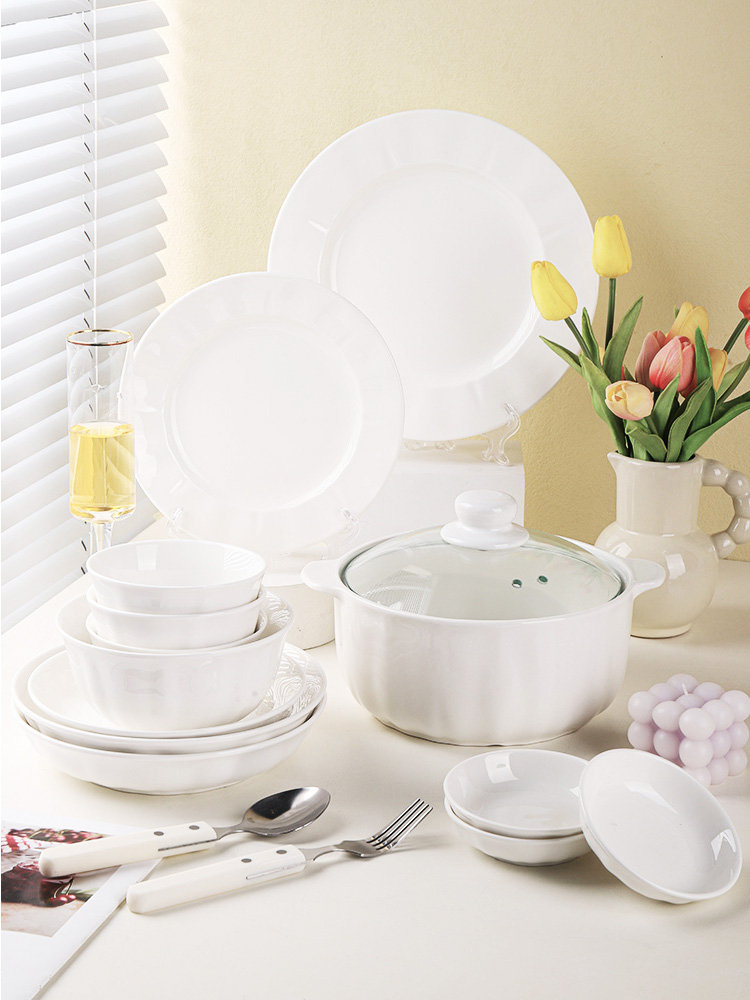 顺祥陶瓷碗盘套装纯白餐具碗轻奢高级感简约碗汤碗家用迁乔新居碗