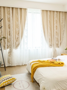 遮光窗帘2025年新款 卧室少女网红公主风蕾丝纱客厅轻奢法式 挂钩式