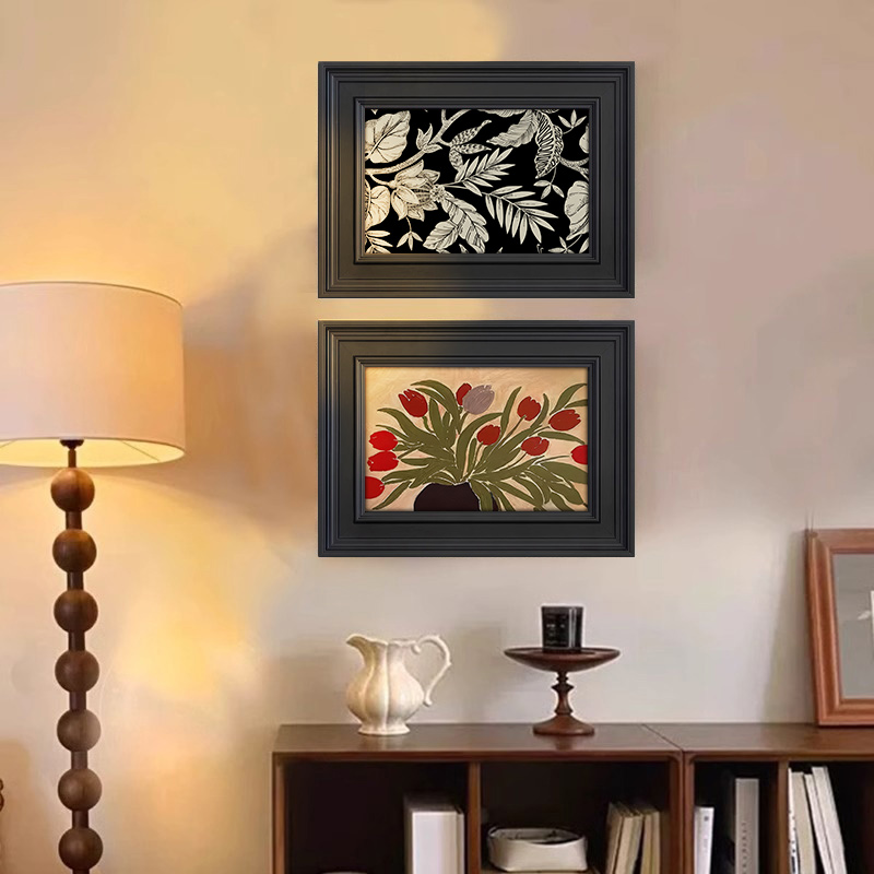 法式中古风客厅背景墙植物花卉装饰画高级感小众艺术复古玄关挂画图片