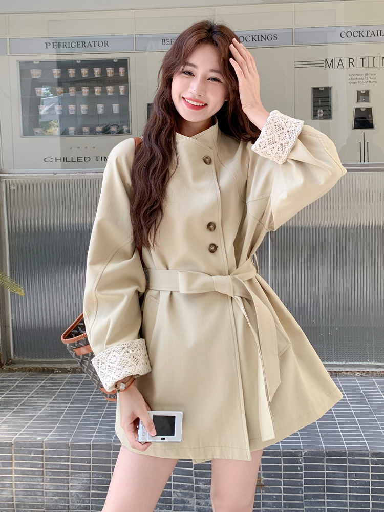 卡其色韩系气质立领风衣女2025秋季新款超好看小个子收腰显瘦大衣