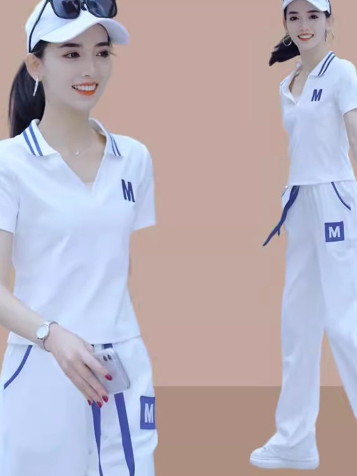 纯棉运动服套装女夏季新款时尚显瘦短袖T恤洋气时髦休闲裤两件套