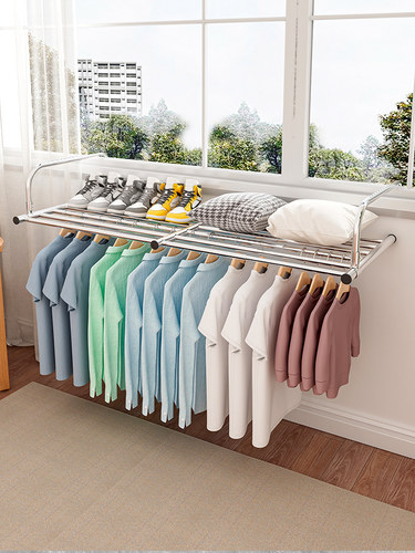 阳台折叠护栏晾衣架窗台隐形置物架伸缩晾鞋架子窗外晒衣服的架子