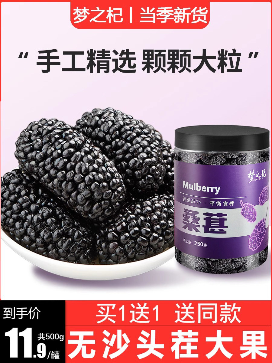 新疆桑葚干果共500g大颗粒泡水茶黑桑椹子