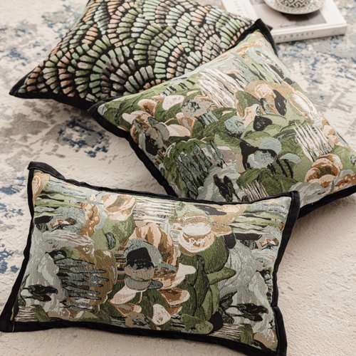 法式中古风抱枕绿色轻奢高级感沙发客厅雪尼尔提花老虎靠垫靠枕