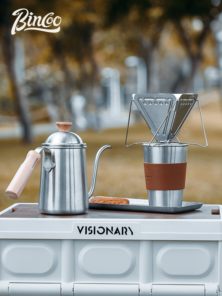 Bincoo户外露营手冲咖啡壶套装不锈钢滤杯装备便携折叠漏斗带支架