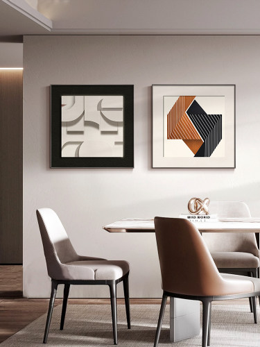 几何抽象餐厅装饰画现代极简饭厅背景墙组合画高级感客厅方形挂画