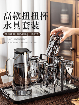 高级感扭扭玻璃水杯套装家用客厅待客轻奢高颜值泡茶具喝果汁杯子