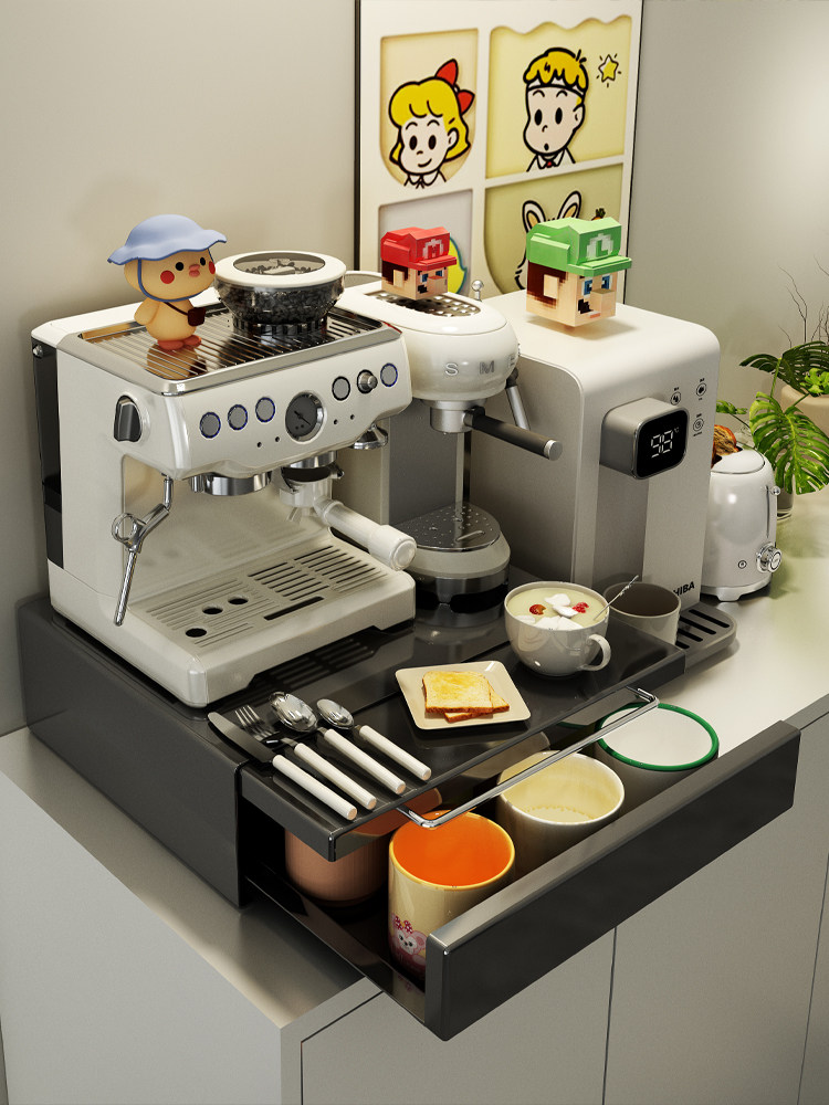 环图防尘杯子收纳咖啡机置物架抽拉式桌面马克杯水杯架咖啡角布置