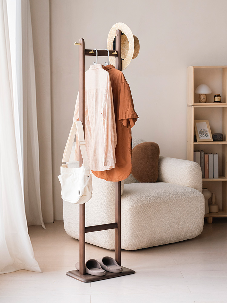 实木落地卧室床头床边小型不占空间挂衣架客厅衣帽架