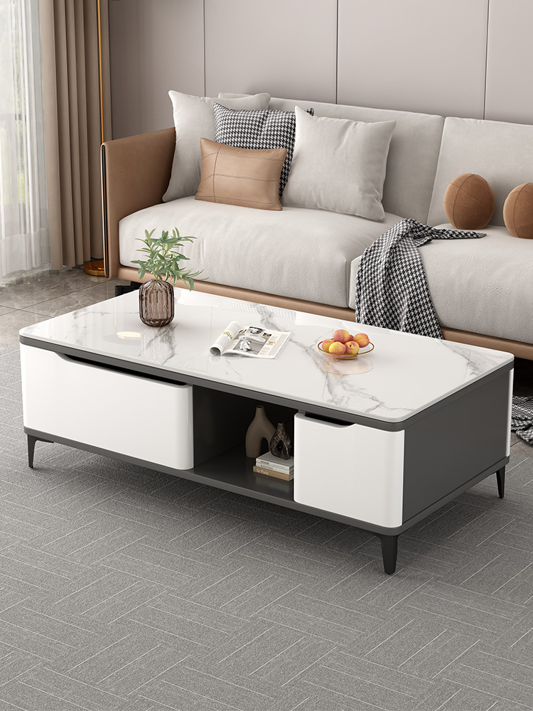 岩板茶几客厅家用小户型现代简约轻奢高级感可伸缩电视柜组合茶桌