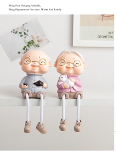 可爱老头老太爷爷奶奶房间装饰吊脚娃娃卡通公仔礼品树脂中式摆件