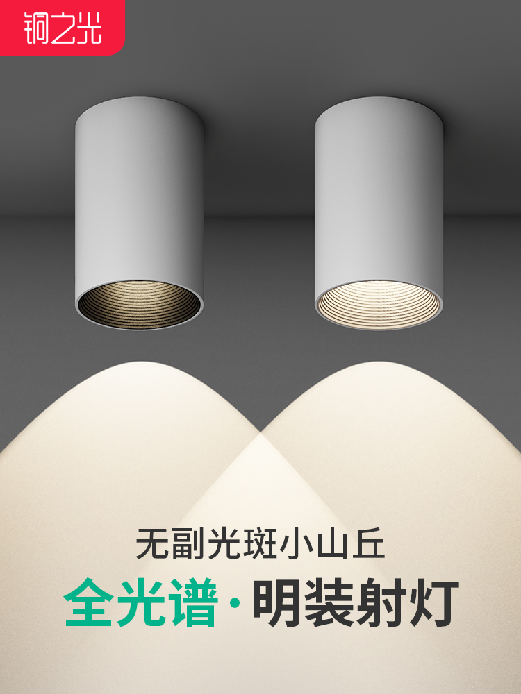 明装射灯led长筒家用防眩射灯免开孔天花吸顶式筒灯cob卧室过道灯