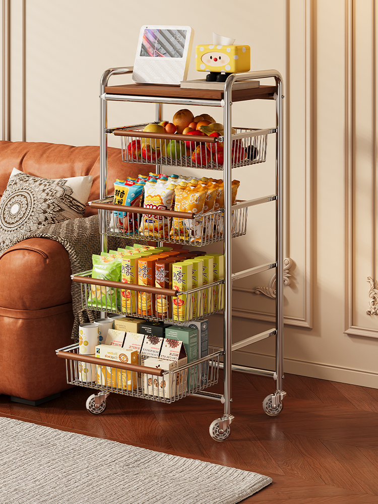零食置物架客厅高颜值收纳小推车厨房蔬菜篮子落地柜可移动多层筐