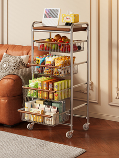 零食置物架客厅高颜值收纳小推车厨房蔬菜篮子落地柜可移动多层筐