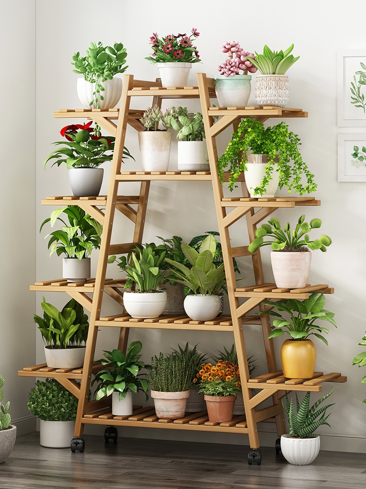 带轮花架子可移动阳台落地式客厅户外庭院靠墙置物架多肉绿植托架