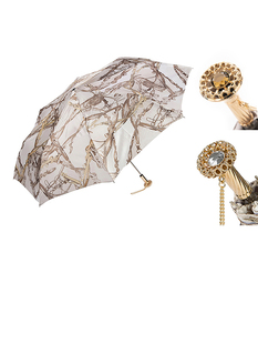 帕索蒂意大利手工白色缎带伞与金处理妇女折叠遮阳伞和防晒伞