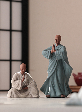 松武创意小和尚摆件禅宗陶瓷人物小沙弥小和尚中国风客厅入口茶几