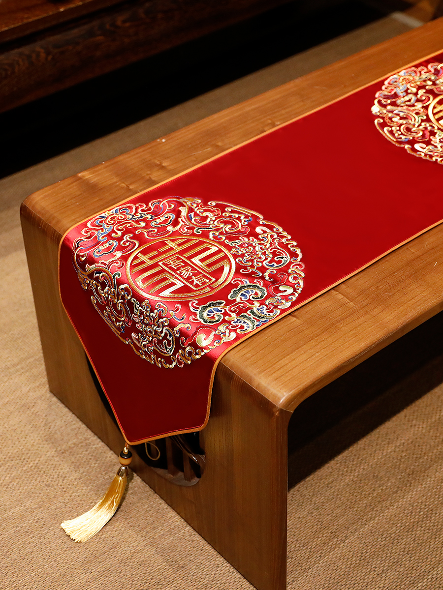 红色结婚桌旗中式婚礼喜字茶几台桌布喜庆电视柜盖布装饰桌布餐桌