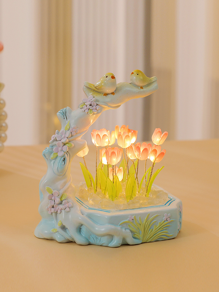 郁金香小夜灯摆件手工diy花鸟卧室书房装饰送七夕节闺蜜生日礼物