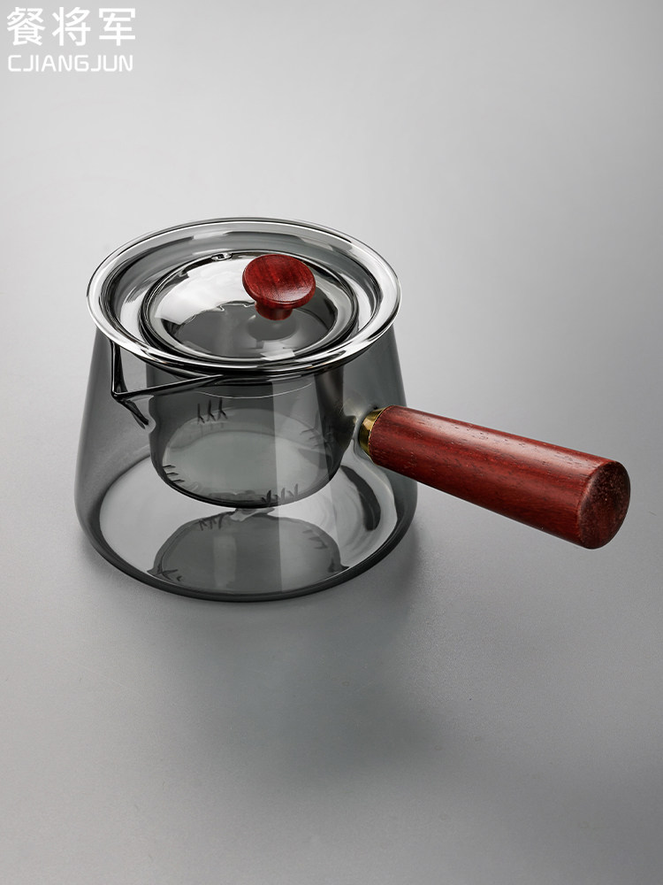 侧把茶壶烟灰玻璃煮茶器电陶炉泡茶壶耐高温木把单壶过滤茶具套装