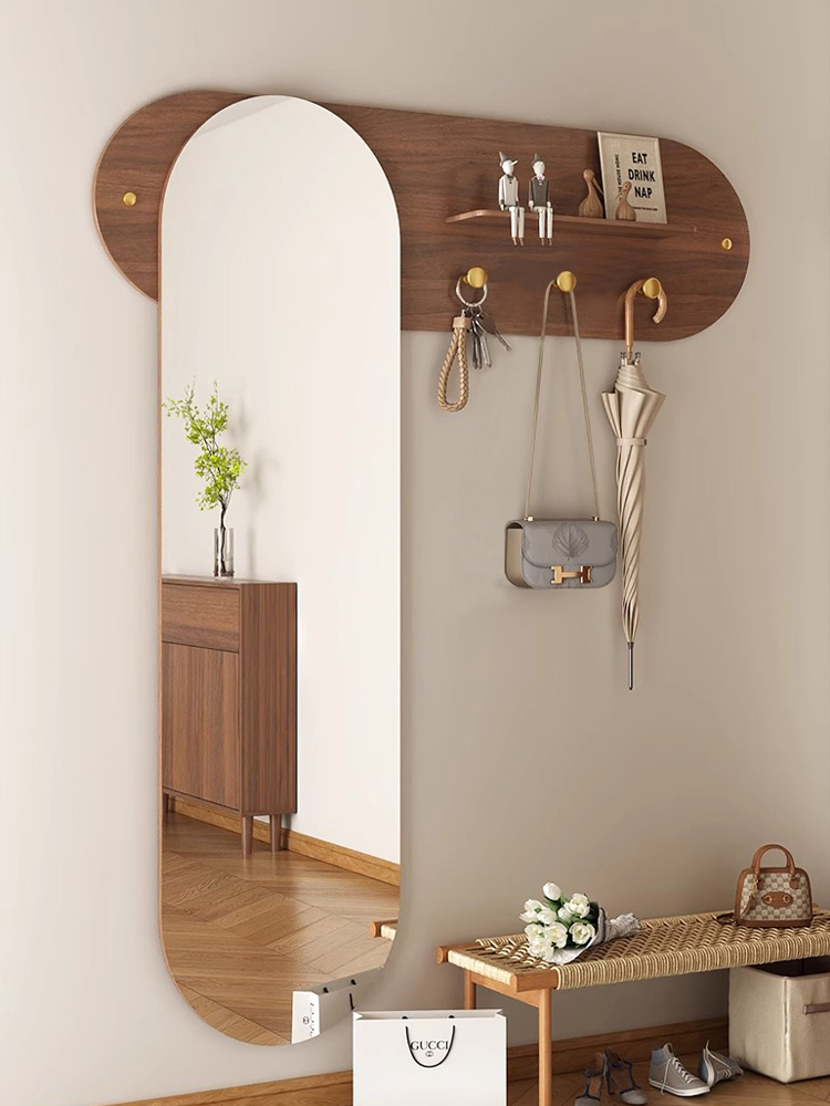 全身镜家用穿衣镜入户玄关镜挂墙置物试衣镜可壁挂镜子衣挂一体镜