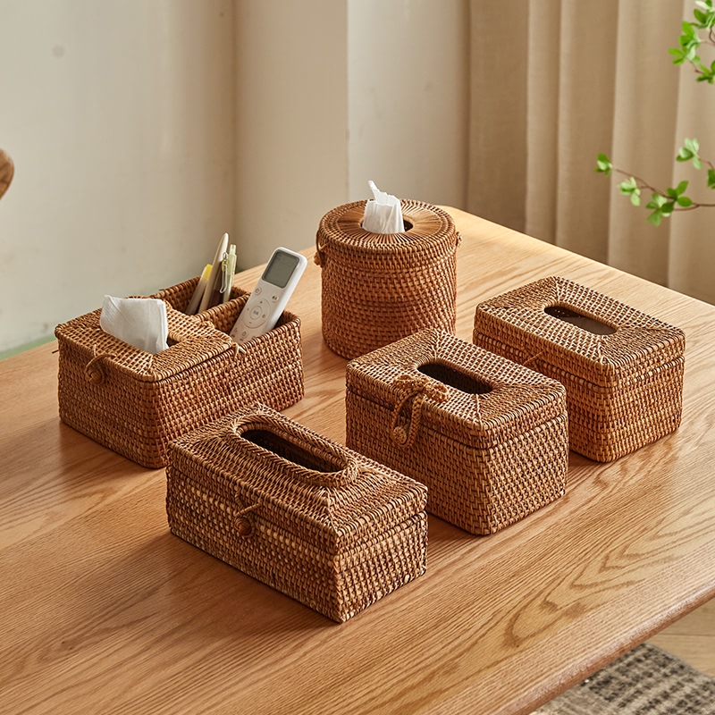 藤编纸巾盒家用客厅创意轻奢抽纸盒茶几桌面遥控器收纳盒纸巾筒