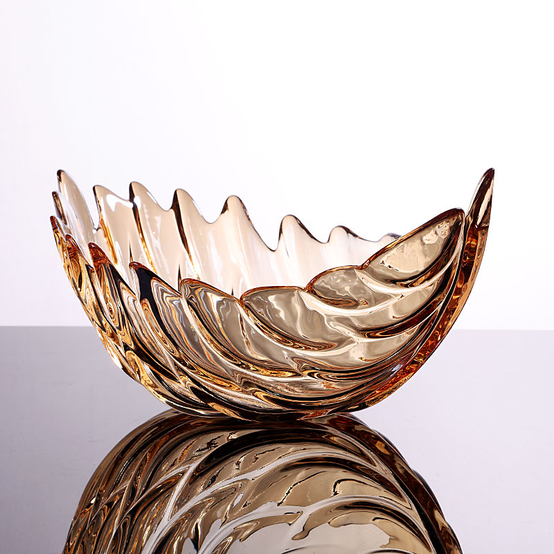 创意树叶水晶玻璃果盘现代客厅水果盘轻奢风家用茶几糖果盘零食盘