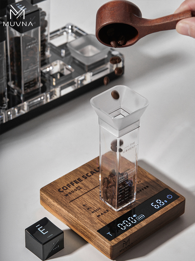MUVNA慕威纳 意式咖啡豆胡桃木电子秤家用手冲咖啡专用精准计时称