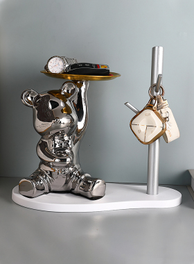 卡通爱心熊钥匙收纳进门玄关装饰摆件客厅鞋柜托盘轻奢陶瓷存钱罐