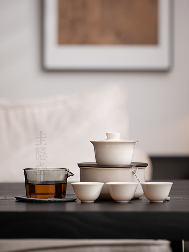 圭隐堂户外便携旅行功夫茶具套装草木灰陶瓷泡茶杯快客杯一壶三杯