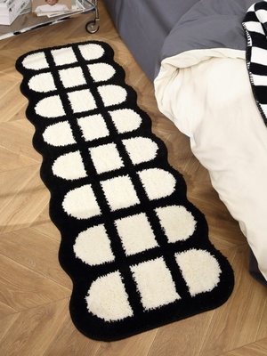 卧室专用床前地毯黑白系简约风拼色小地毯床边毯保暖耐脏防滑毛毯