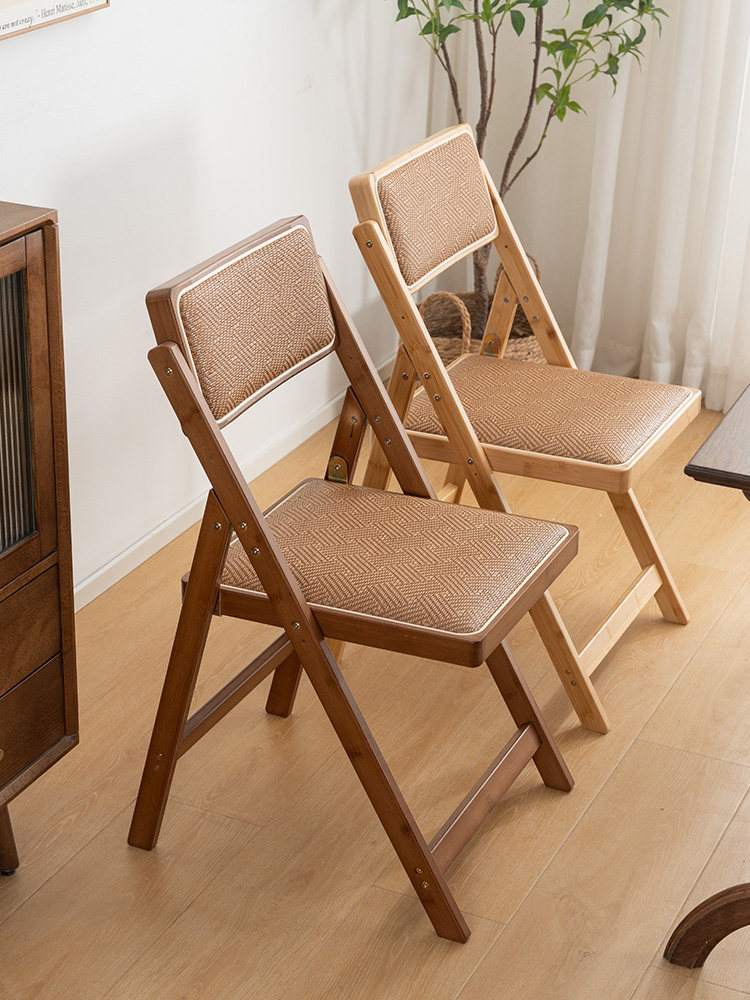 餐椅家用小户型结实耐用可折叠椅子客厅现代简约藤编侘寂风靠背椅