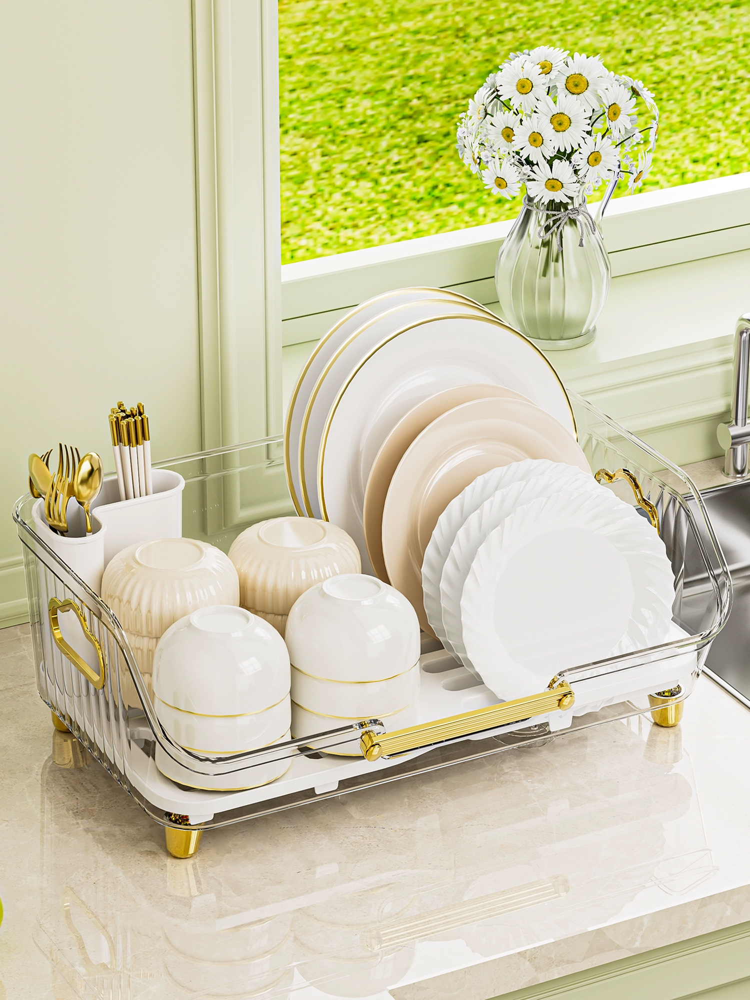 厨房碗碟收纳架置物架碗筷盘沥水架台面碗架家用放碗架碗筷收纳盒