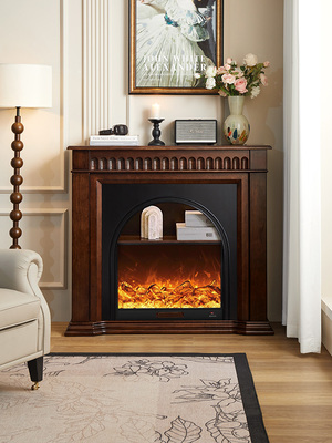 法式壁炉装饰柜客厅火焰仿真火中古风玄关柜实木置物架入户正对门