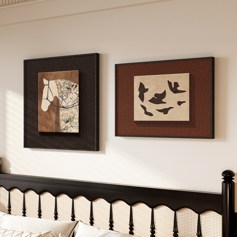 中古风挂画法式卧室床头装饰画骏马复古高级感艺术餐厅组合壁画图片