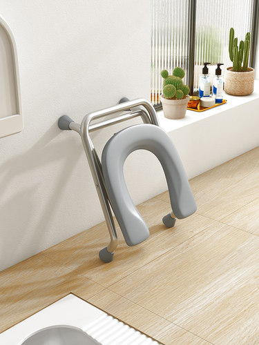 U型不锈钢折叠老人座便凳卫生间坐的中空凳子家用坐便椅结实防滑