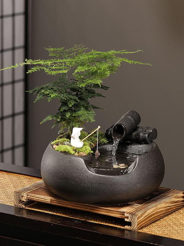 招财流水摆件循环水客厅办公室桌面小型玄关茶几装饰乔迁开业礼品