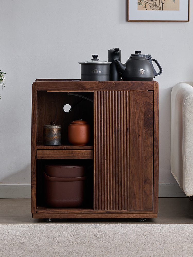 北美黑胡桃实木边几角几烧水壶一体茶几茶台移动茶水柜小型茶边柜