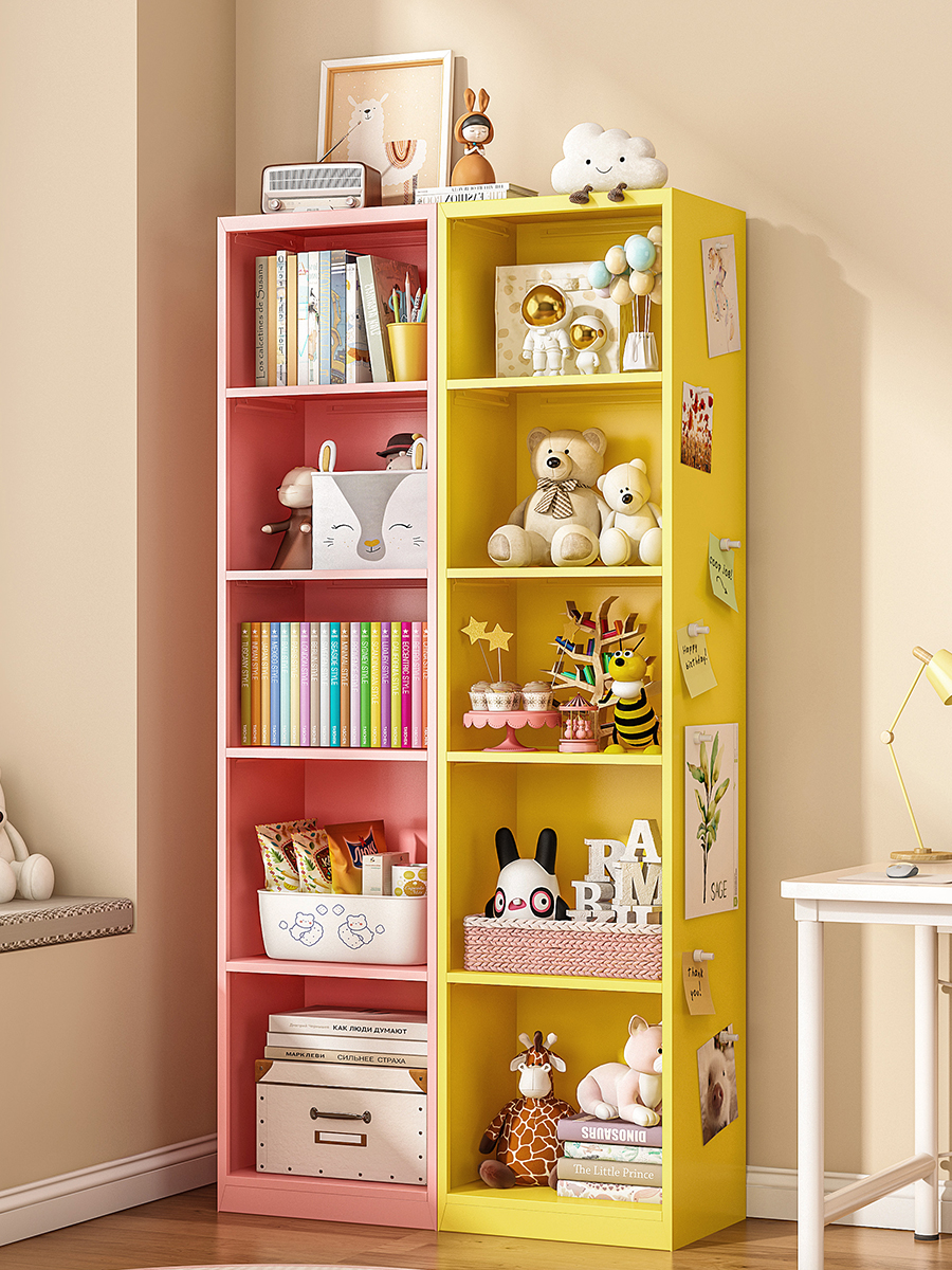 钢制书架一体靠墙儿童家用夹缝书柜立柜简易落地收纳柜铁艺置物架