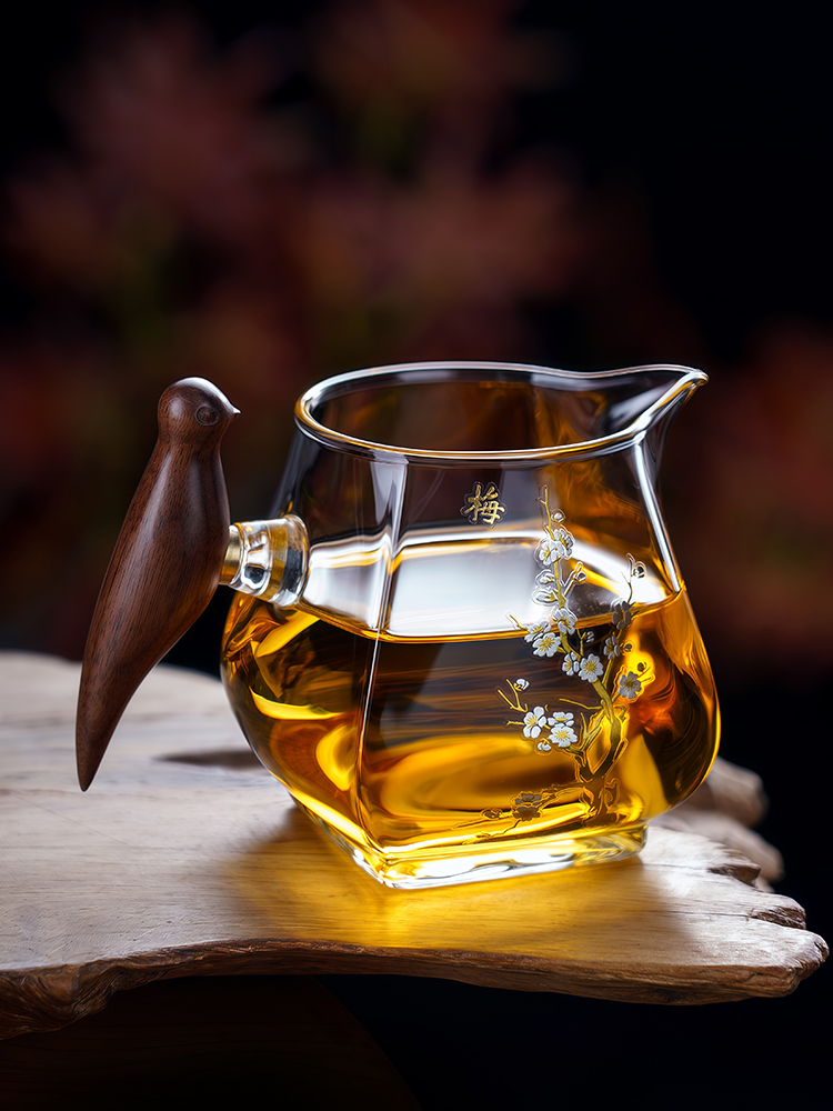 欧纳普玻璃高档侧把加厚耐高温公道杯带茶漏茶滤网一体泡茶分茶器