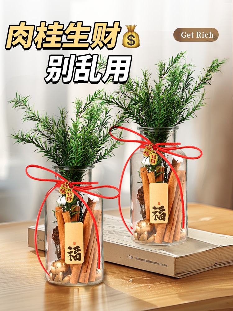 肉桂生财摆件发招米桂皮聚米瓶子diy客财厅位工位办公室乔迁搬家