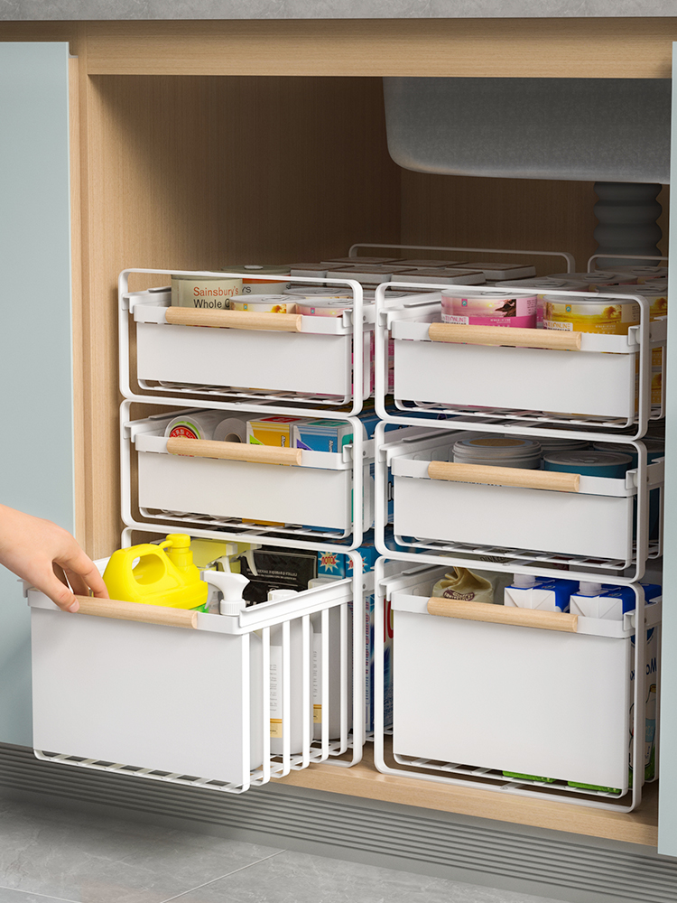 下水槽置物架抽拉式双层厨房分层架深柜内加宽橱柜拉篮抽屉式收纳