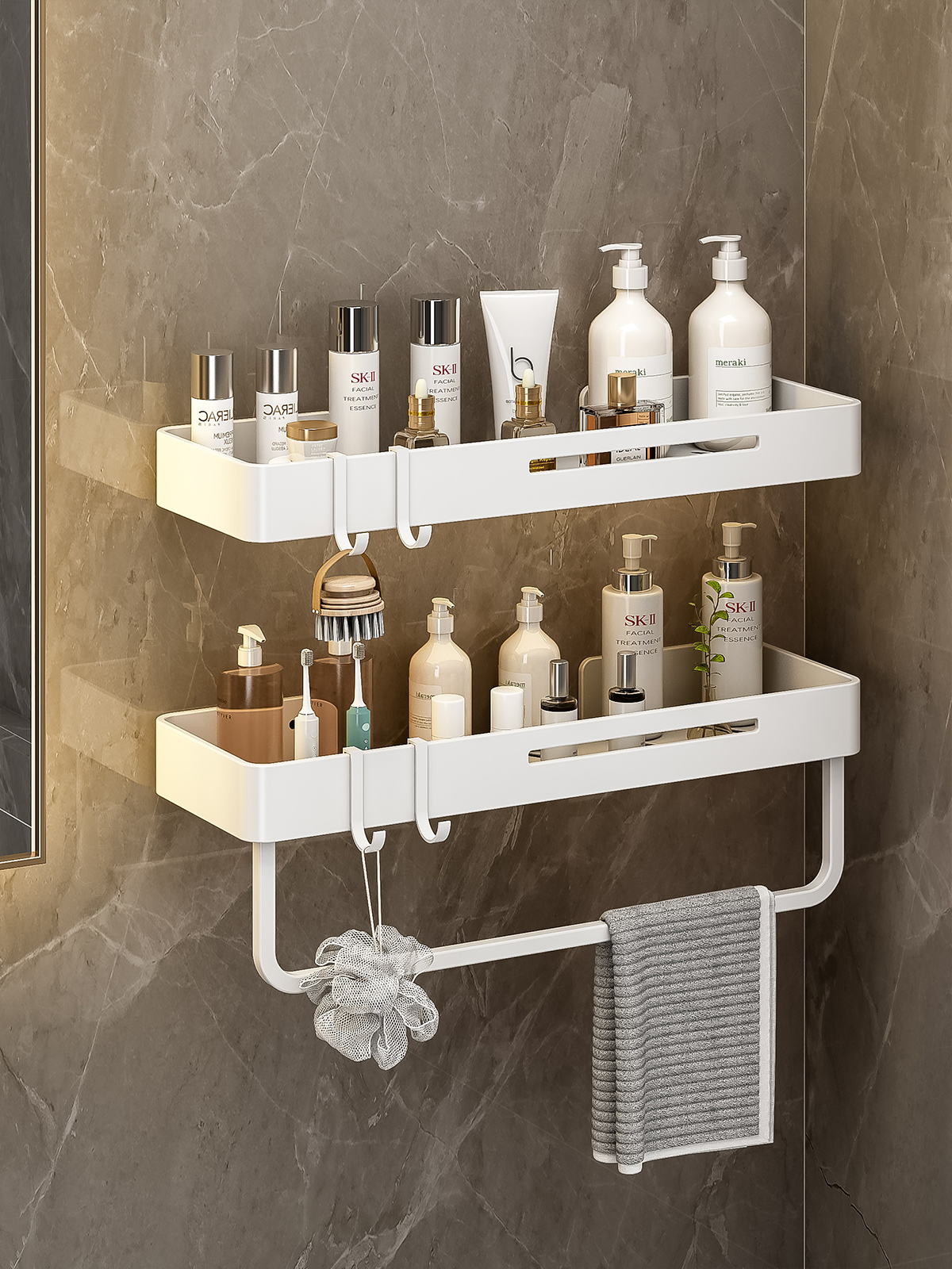 卫生间置物架壁挂式浴室洗手间厕所墙上卫生间毛巾免打孔收纳架子