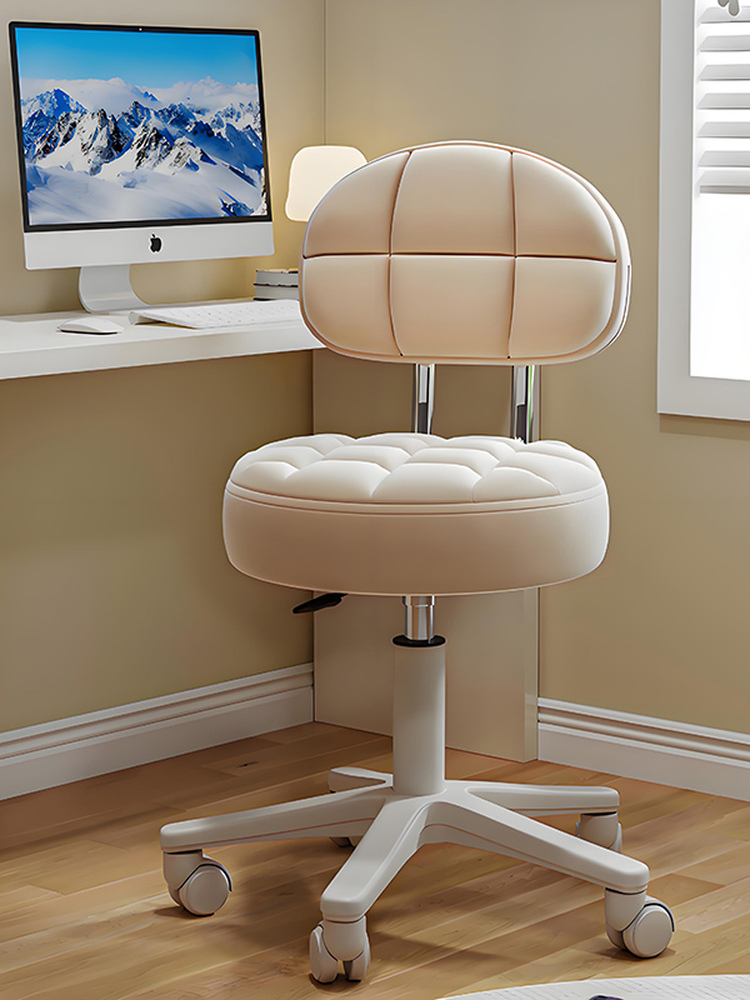 美容凳子滑轮圆凳升降板凳万向轮矮凳理发店靠背椅美甲师旋转椅子