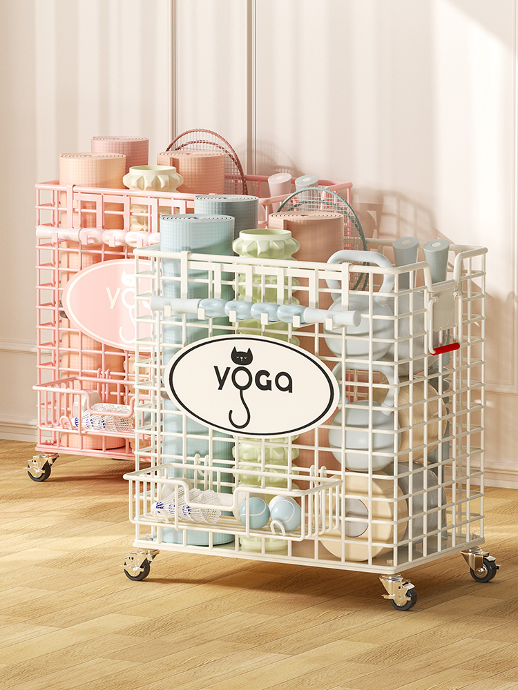 瑜伽垫收纳筐家用健身运动器材球类收纳筒放哑铃羽毛球夹缝置物架