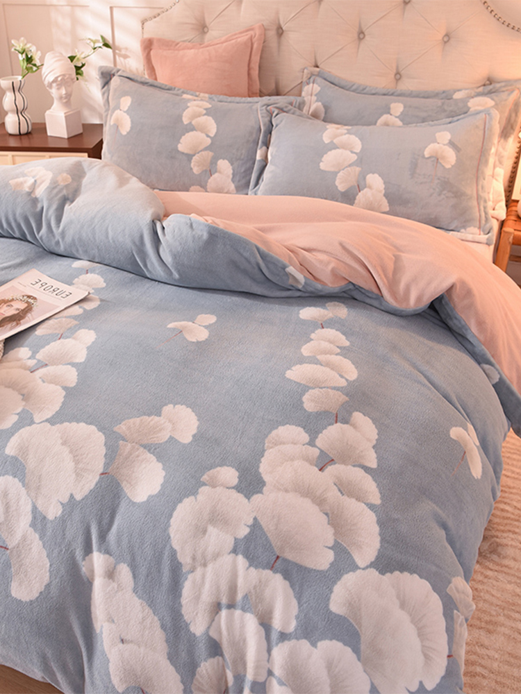 加厚牛奶绒四件套冬季珊瑚绒双面毛绒法兰绒加绒被套床上用品床笠