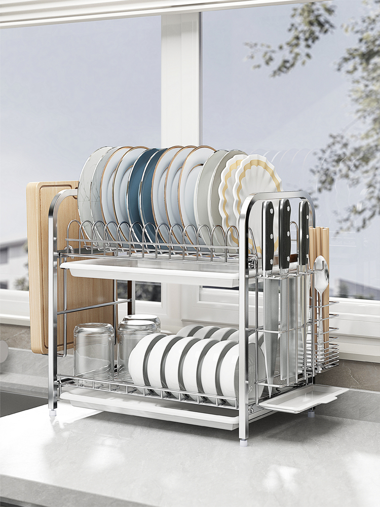 304不锈钢碗架沥水架晾放碗盘碗筷碗碟架厨房置物架收纳盒用品2层