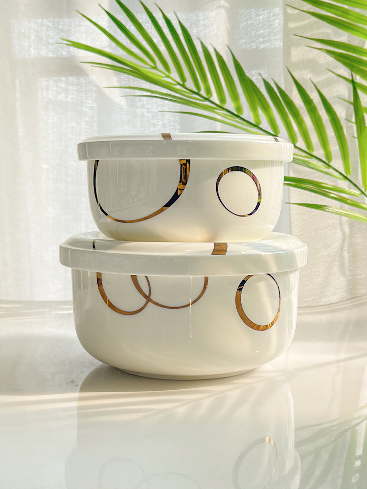 微波炉加热专用陶瓷碗带盖大号骨瓷蒸饭蒸蛋碗密封保鲜饭盒耐高温